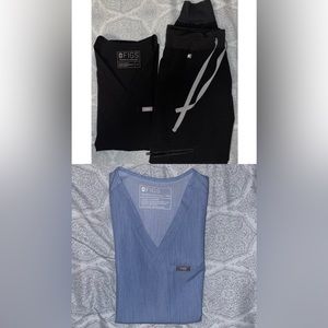 Figs Scrubs Set Color BLACK (XXS&PXXS) and Top HEATHER INDIGO (XXS)